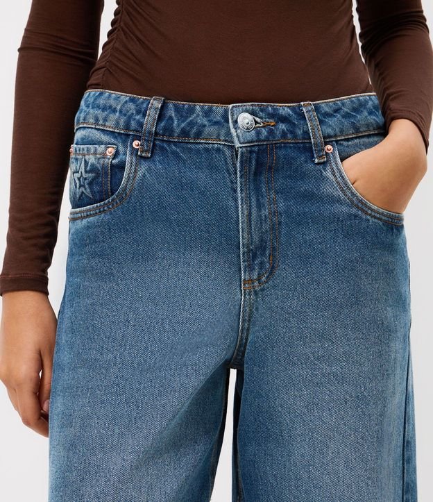 Pantalón Wide en Jeans con Cintura Mediana y Bordado Estrella 3
