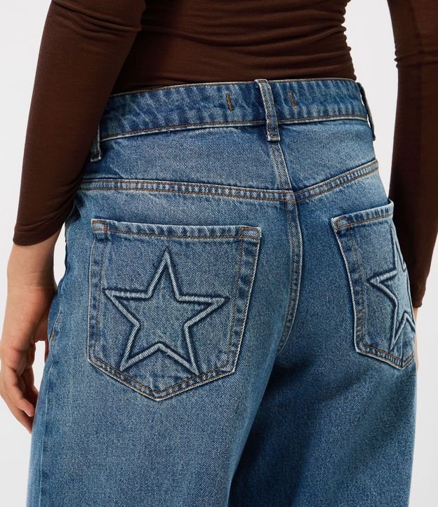Pantalón Wide en Jeans con Cintura Mediana y Bordado Estrella 4