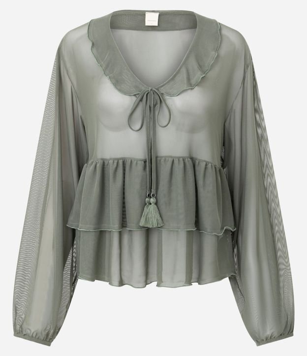 Blusa Bata en Tule con Volados y Lazo Delantero 5