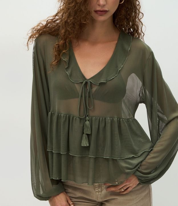 Blusa Bata en Tule con Volados y Lazo Delantero 4