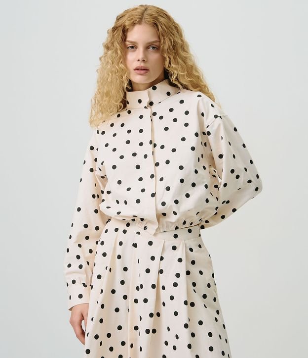 Camisa en Tricolina con Estampado de Lunares y Elástico en la Cintura