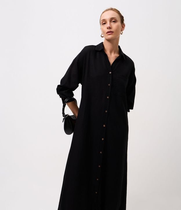 Vestido Chemise en Viscolino con Mangas Largas 1