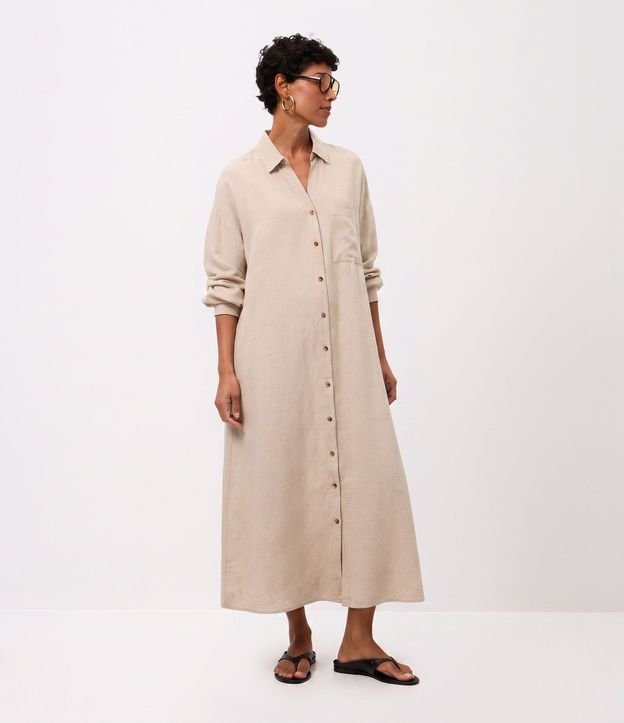 Vestido Chemise en Viscolino con Mangas Largas 2