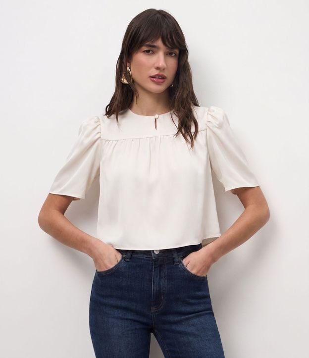 Blusa Cropped Satinada Hombrera