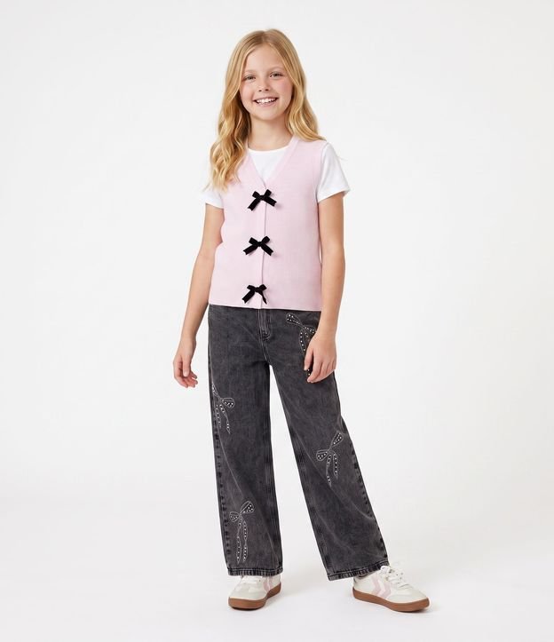 Pantalón Wide Jeans Infantil con Aplicación de Moñitas - Talle 5 A 16 años 1