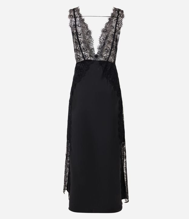 Vestido Midi en Satén con Escote V y Detalle en Encaje 7