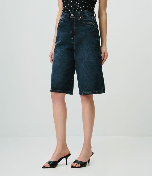 Bermuda Long en Jeans con Cintura Alta y Bolsillos 2