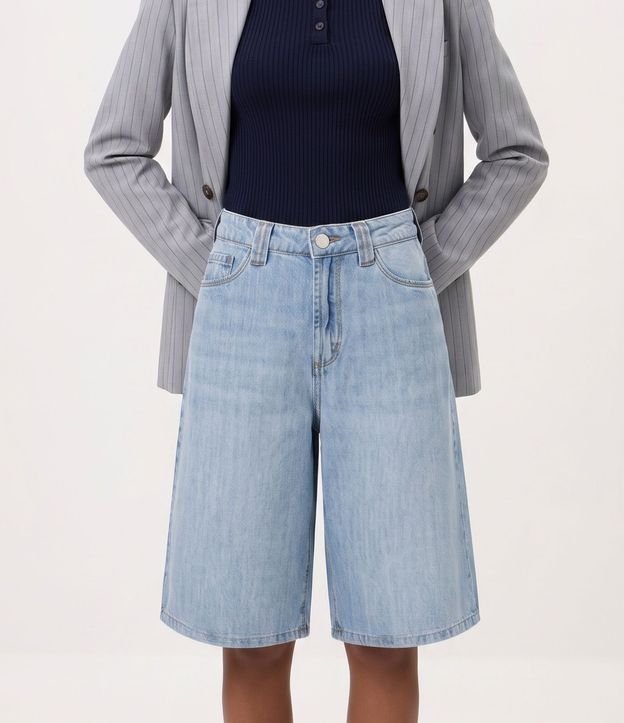 Bermuda Long en Jeans con Cintura Alta y Bolsillos 3
