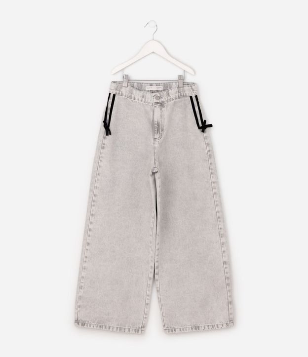 Pantalón Wide Jeans Infantil con Moñitas Laterales - Talle 5 a 16 años 2