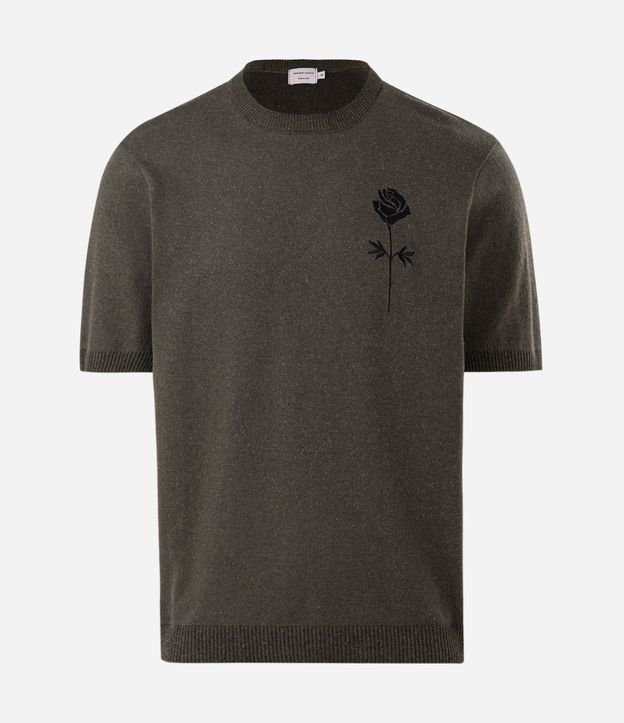 Remera Regular en Jacquard con Rosa Bordada 5
