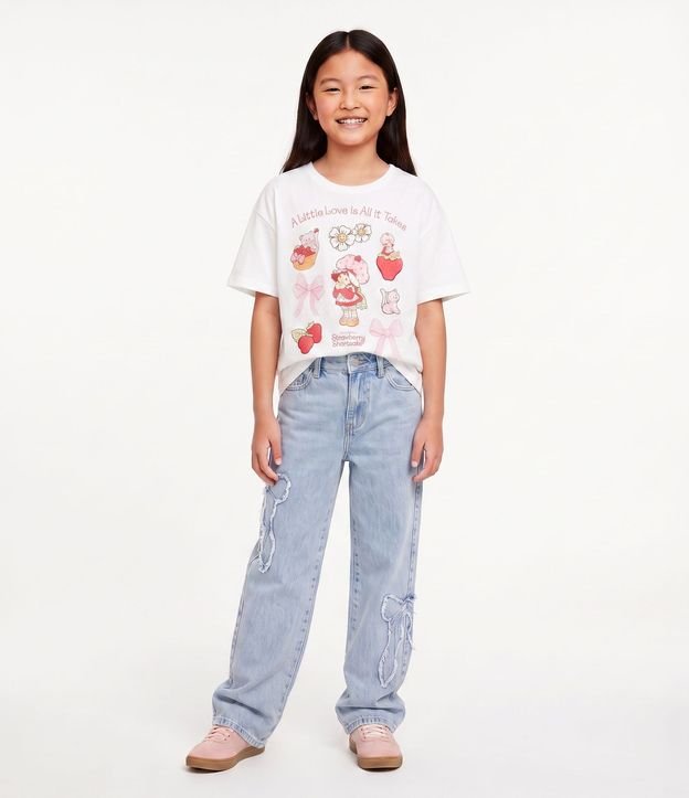 Pantalón de jean Reta Infantil con Desfiados de Moñitas laterales - Talle 5 a 14 años