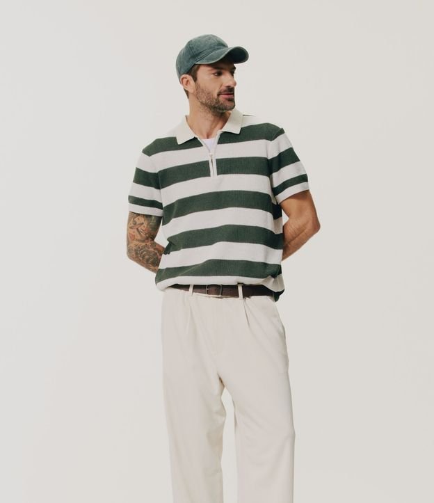 Polo Regular Rayada Texturizada con Cremallera 2