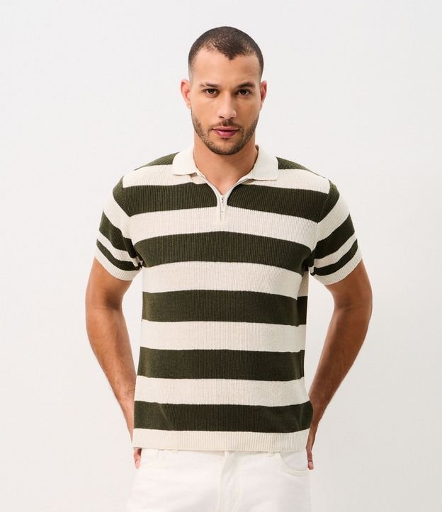 Polo Regular Rayada Texturizada con Cremallera 4
