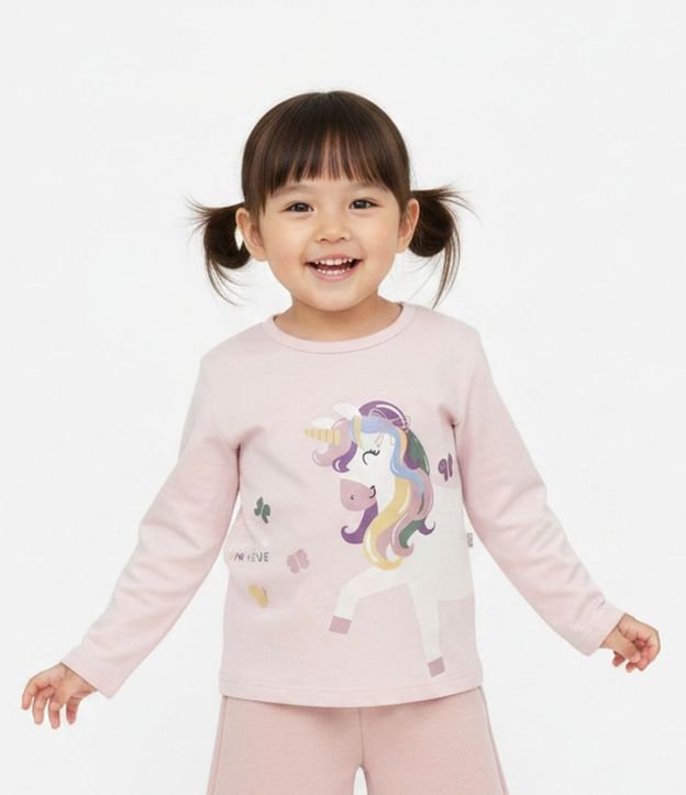 Remera Slim Infantil con Estampa de Unicórnio con Purpurina – Talle 1 a 6 años 1