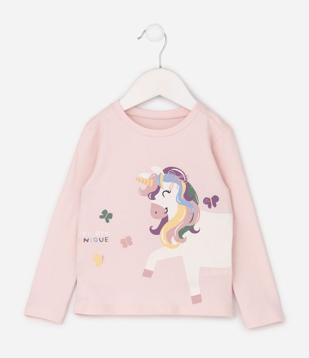 Remera Slim Infantil con Estampa de Unicórnio con Purpurina – Talle 1 a 6 años 2