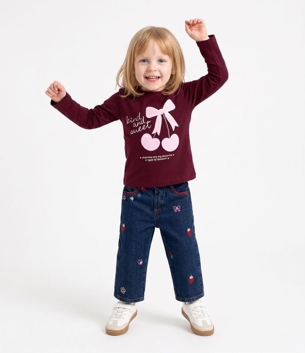Remera Infantil en Algodón con Estampa de Lazo y Cereza - Talle 1 a 6 años 1