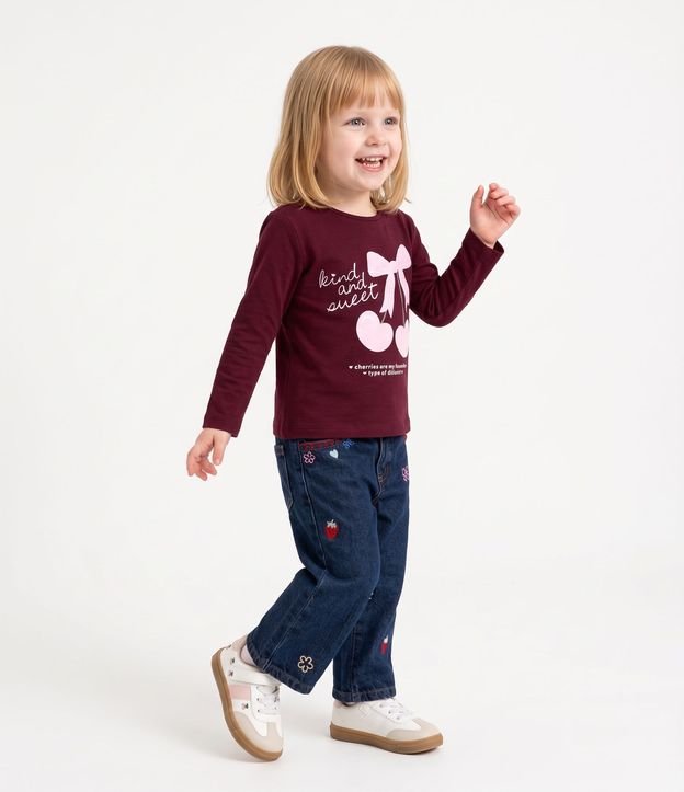 Remera Infantil en Algodón con Estampa de Lazo y Cereza - Talle 1 a 6 años 2
