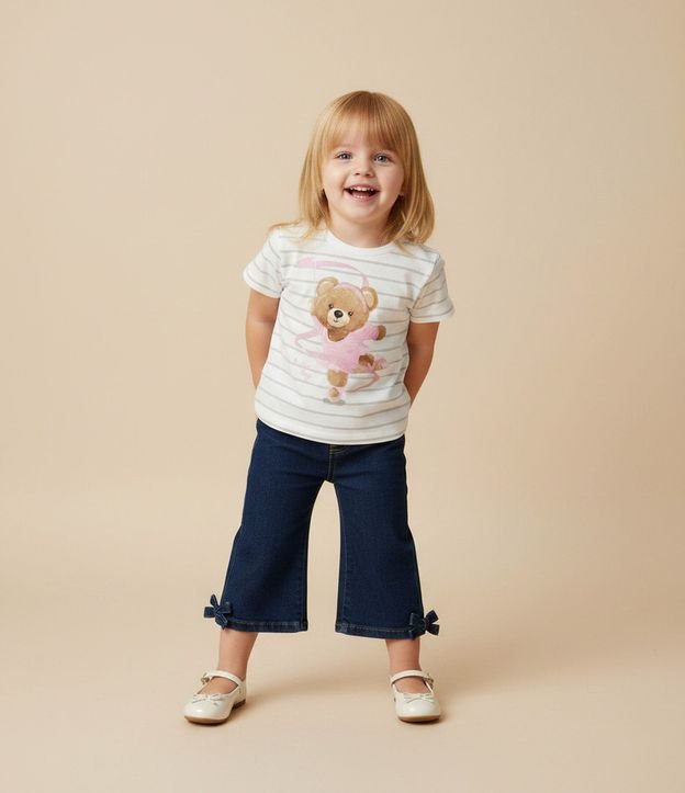 Remera Slim Infantil Rayada con Estampado Osita Bailarina – Talle 1 a 6 años