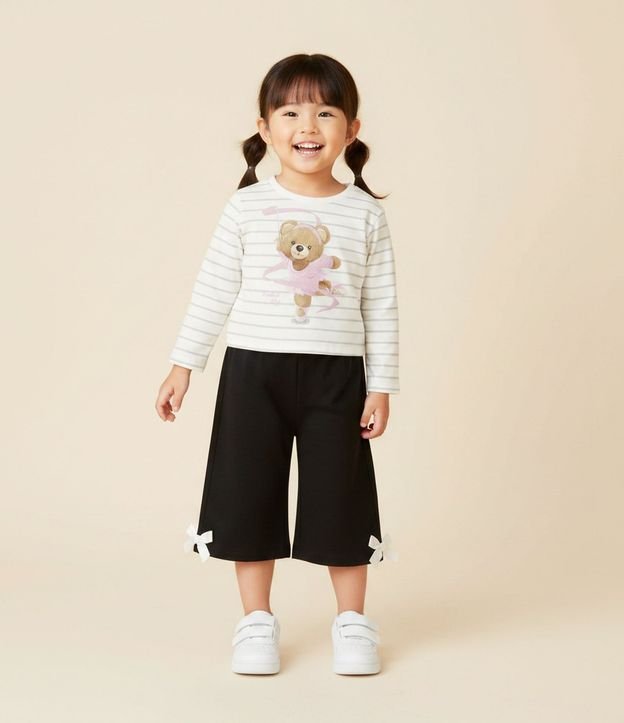 Remera Slim Infantil Rayada con Estampa Osita Bailarina – Talle 1 a 6 años