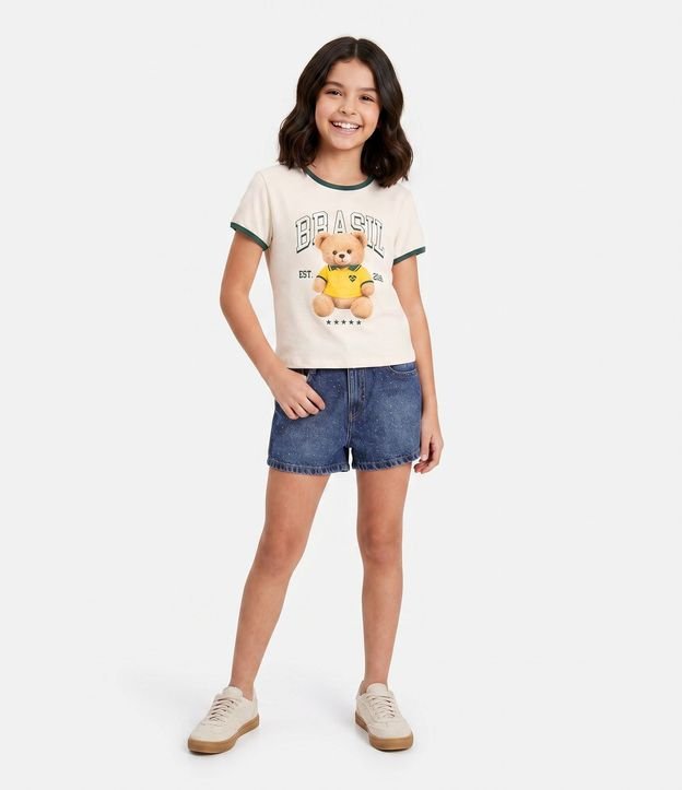 Short Jeans Infantil con Aplicación de Brillos - Talle 5 a 16 años