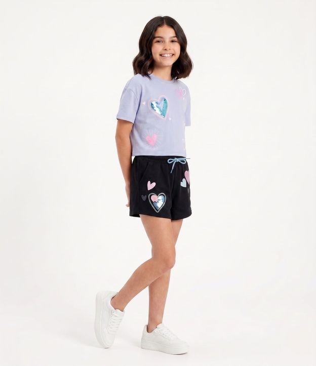 Remera Boxy Infantil con Corazones y Lentejuela – Talle 5 a 16 años 2