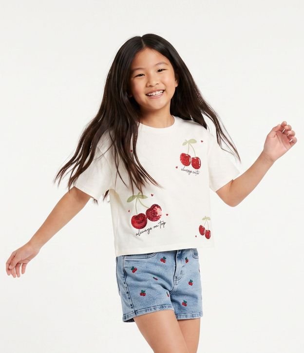 Blusa Boxy Infantil con Cereza en Lentejuela – Talle 5 a 16 años