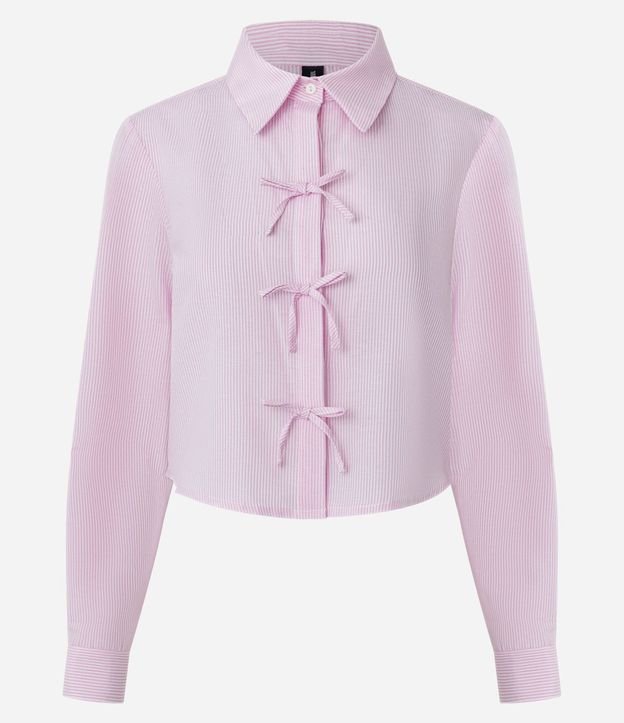 Camisa Cropped en Tricolina Listrado con Lazo en Moñitas 5