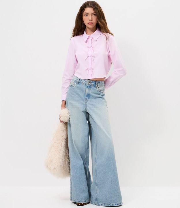 Camisa Cropped en Tricolina Listrado con Lazo en Moñitas 2