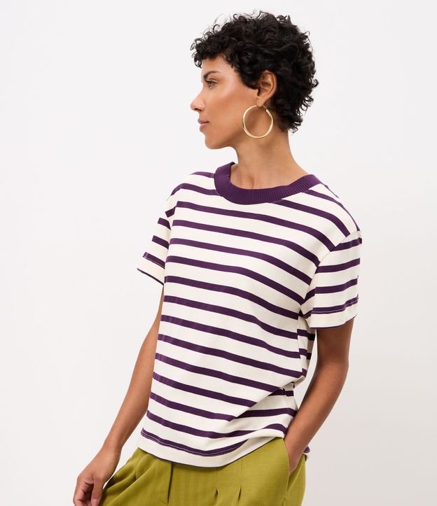 Blusa Rayada en Algodón con Cuello Contrastante
