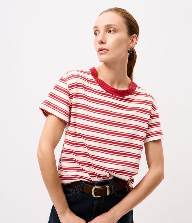 Remera en Algodón con Estampa Rayada