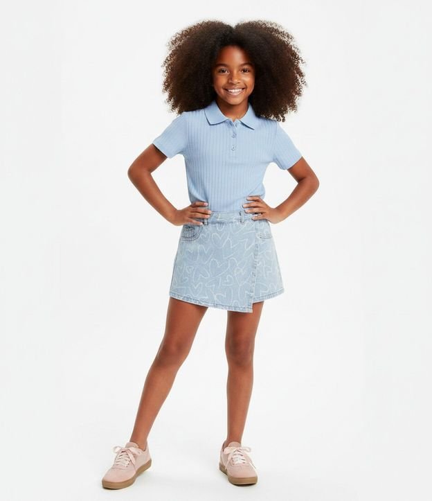 Short Pollera Infantil en Jeans con Estampa de Corazones – Talle 5 a 16 años 1