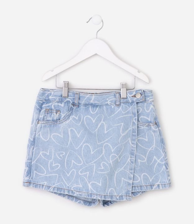 Short Pollera Infantil en Jeans con Estampa de Corazones – Talle 5 a 16 años 2