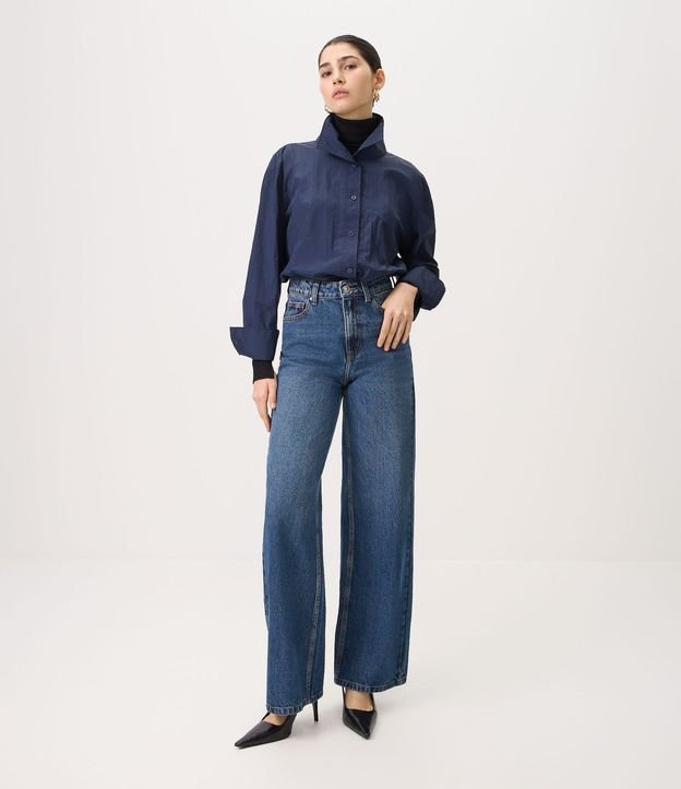 Pantalón Wide Leg en Jeans con Cintura Alta y Bolsillos