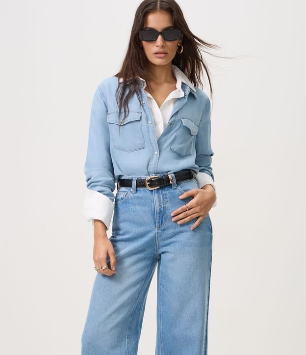 Pantalón Wide Leg en Jeans con Cintura Alta y Bolsillos 2