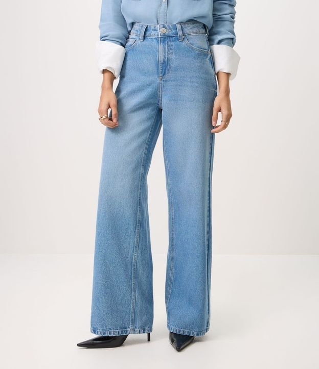 Pantalón Wide Leg en Jeans con Cintura Alta y Bolsillos 3