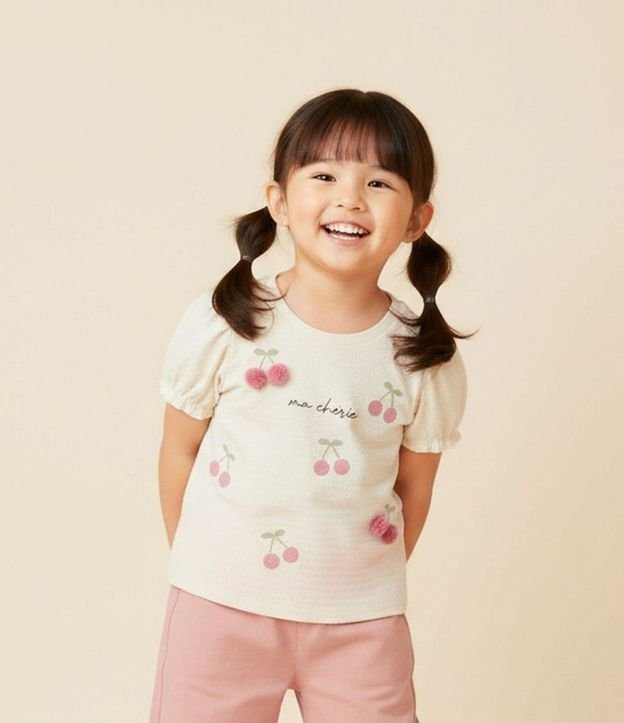 Blusa Relaxed en Algodón Texturizado con Pompón y Cereza - Talle 1 a 6 años 1