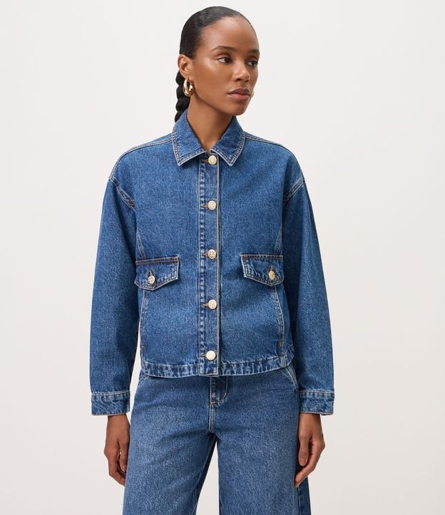 Campera Jeans Overshirt con Botones Delanteros