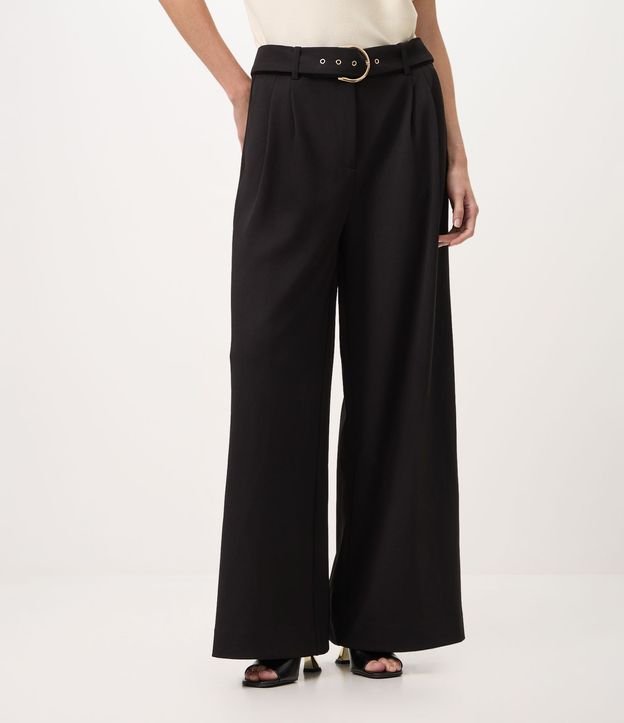Pantalón Wide Leg en Crepé con Cinturón y Hebilla 5