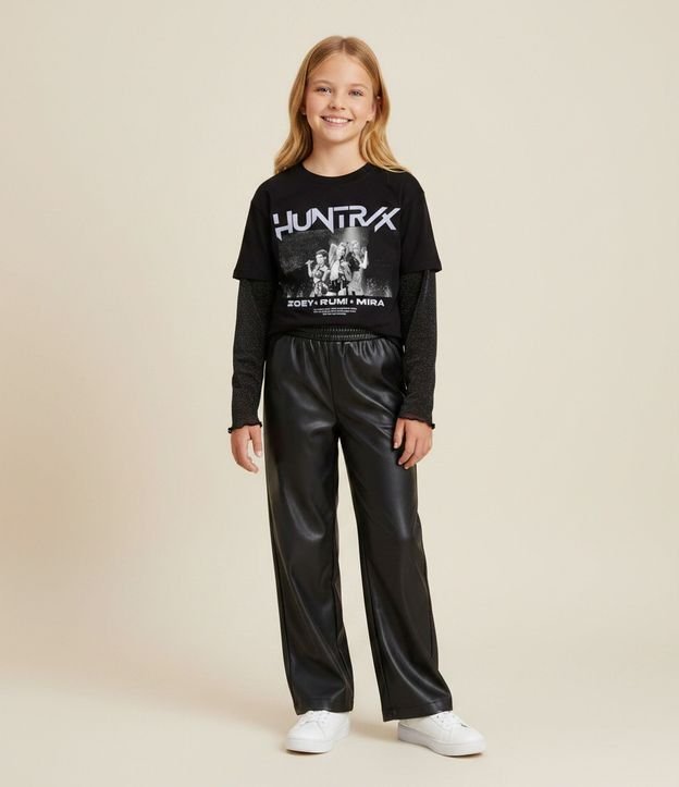Blusa Infantil con Mangas de Tule y Estampa de Huntrix Guerreras K-Pop – Talle 1 a 14 años
