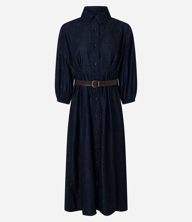 Vestido Midi en Jeans con Manga Larga y Cinturón 4