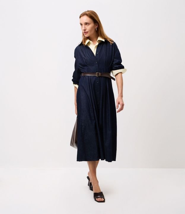 Vestido Midi en Jeans con Manga Larga y Cinturón 2