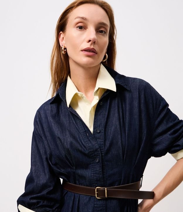 Vestido Midi en Jeans con Manga Larga y Cinturón 3