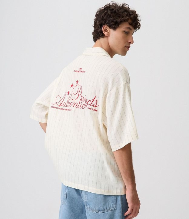 Camisa Boxy en Viscolino Rayada con Bordado 1