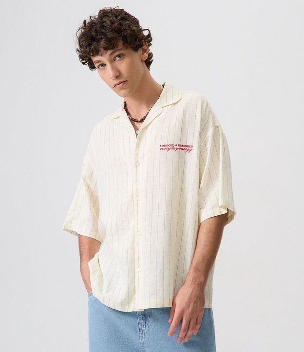 Camisa Boxy en Viscolino Rayada con Bordado 4
