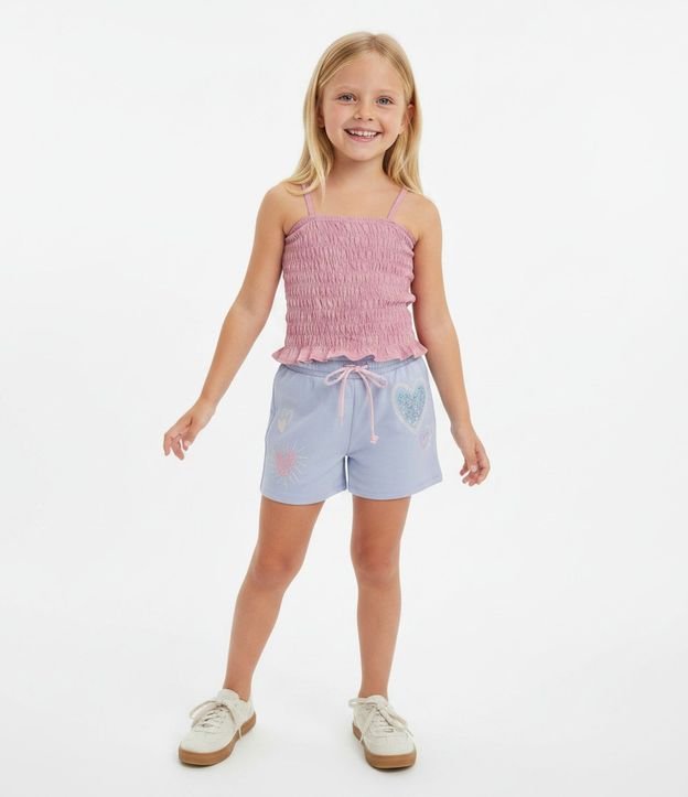 Short Infantil en Algodón con Cintura Ajustable y Estampa de Corazones - Talle 5 a 14 años