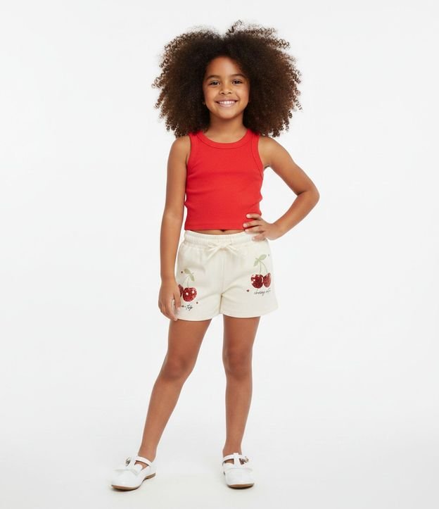 Short Infantil  em Algodón con Estampado de Cerezas y Purpurina - Talle 5 a 14 años
