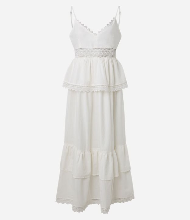 Vestido Midi en Tricolina con Volados y Detalles en Encaje 1