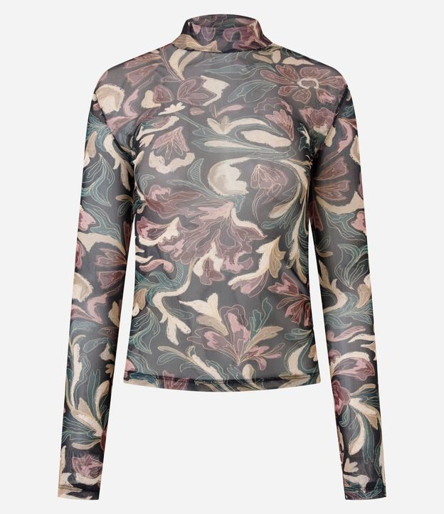 Blusa en Tule con Estampado Floral y Cuello Alto 5