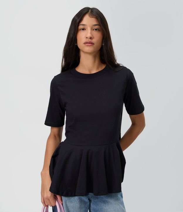 Blusa Manga Corta en Algodón con Bajo Peplum