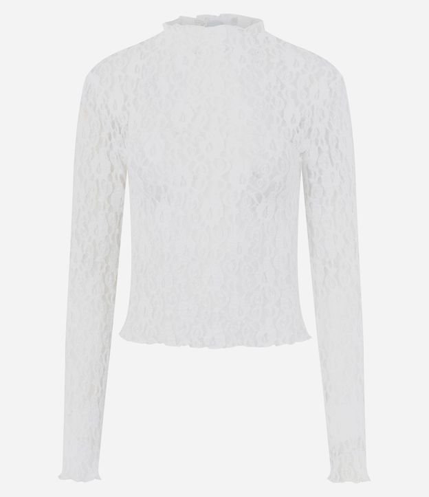 Blusa Manga Larga en Encaje Vazado con Transparencia y Cuello Alto 5